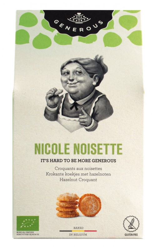 Nicole Noisette, økologisk, glutenfri, hasselnøddekiks, glutenfri, økologisk, generøs - 100 g - pakke