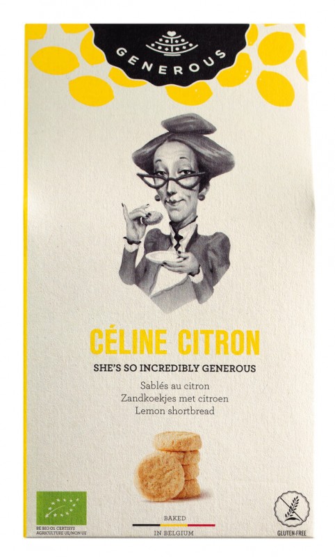 Celine Citron, organic, Zitronenbuttergebäck, glutenfrei, Bio, Generous - 120 g - Packung Celine Citron, organic, Zitronenbuttergebäck, glutenfrei, Bio, Generous - 120 g - Packung