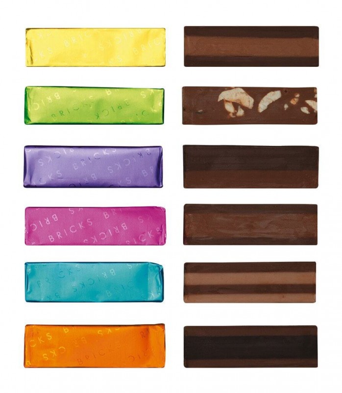 6 Sorten Pralinensticks, Displays sortiert, Bricks N° 80, espositori assortiti, Majani - 6 x 800 g - Karton 6 Sorten Pralinensticks, Displays sortiert, Bricks N° 80, espositori assortiti, Majani - 6 x 800 g - Karton