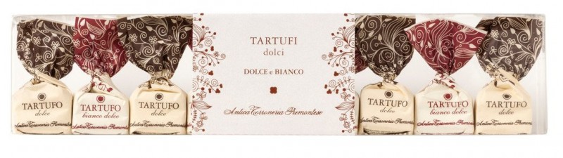 Tartufi dolci bianchi e neri, astuccio, Schokoladentrüffel weiß+schwarz, 9er-Geschenkpack., Antica Torroneria Piemontese - 125 g - Packung