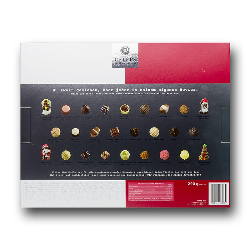 Adventskalender Meins & Deins Paarkalender, 48 Türchen, mit Alkohol, Peters - 290 g - Packung Adventskalender Meins & Deins Paarkalender, 48 Türchen, mit Alkohol, Peters - 290 g - Packung