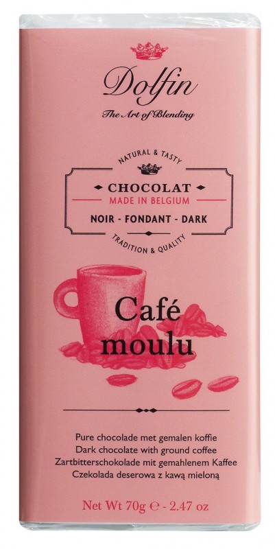 Tablet, noir au cafe moulu, chocolate bar, dark m. husband. Coffee, Dolfin - 70 g - blackboard