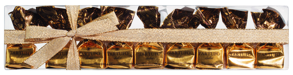 Tartufi dolci neri incarto oro, astuccio, sorte chokoladetroefler, gavepakke med 9 stk., Antica Torroneria Piemontese - 125 g - pakke