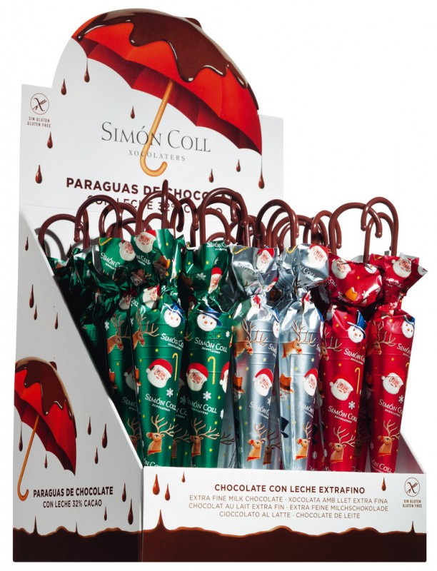 Chokolade paraplyer, display, Sombrilla Jul, Display, Simón Coll - 30 x 35 g - udstilling Chokolade paraplyer, display, Sombrilla Jul, Display, Simón Coll - 30 x 35 g - udstilling