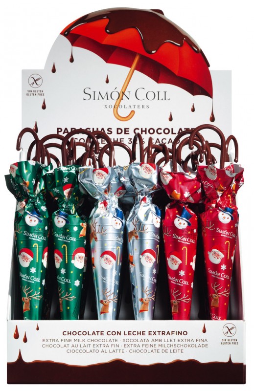 Chocolate paraplus, vertoning, Sombrilla Kerstmis, Display, Simón Coll - 30 x 35 g - tonen