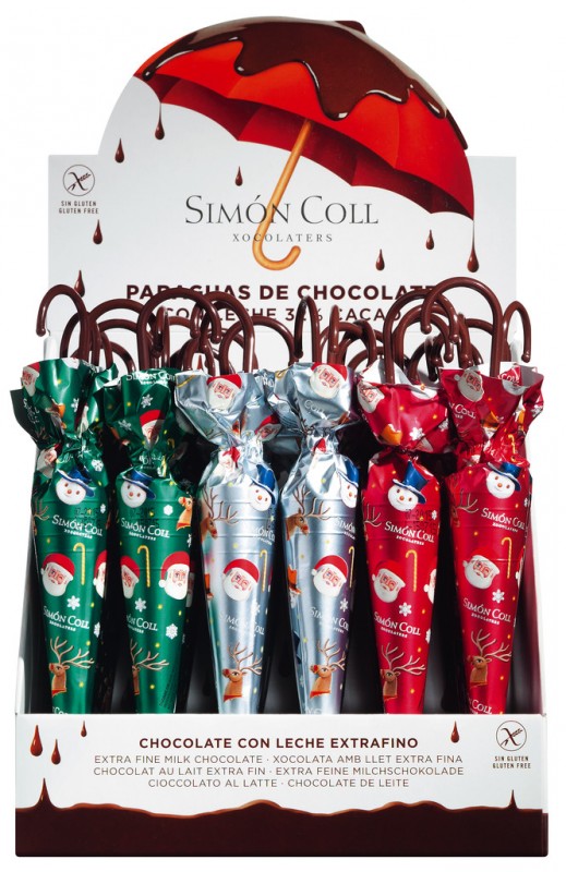Chokolade paraplyer, display, Sombrilla Jul, Display, Simón Coll - 30 x 35 g - udstilling Chokolade paraplyer, display, Sombrilla Jul, Display, Simón Coll - 30 x 35 g - udstilling