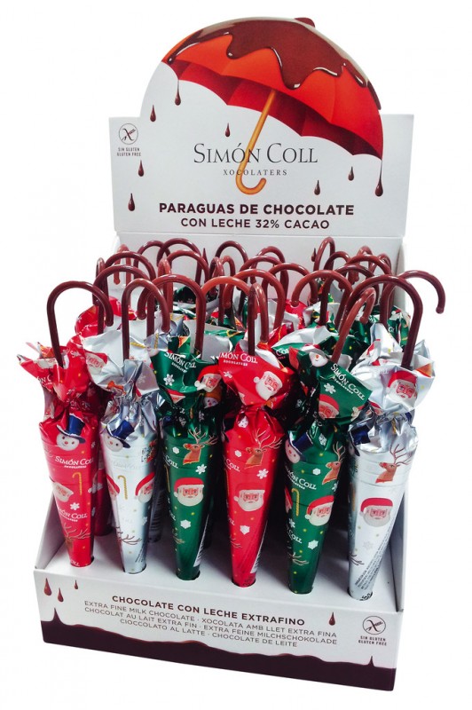 Chocolate umbrellas, display, Sombrilla Christmas, Display, Simón Coll - 30 x 35 g - display