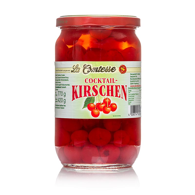 Cocktail-Kirschen, rot, ohne Stiel & Stein - 770 g - Glas