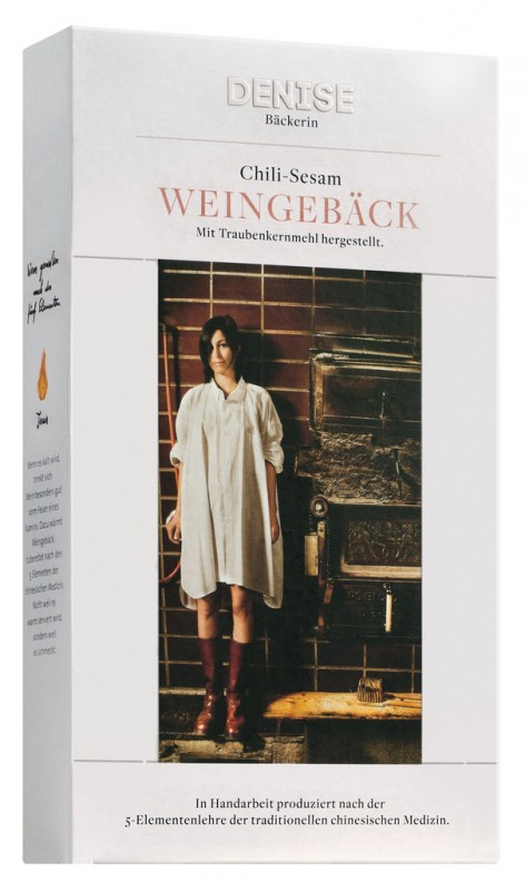 Weingebäck Chili - Sesam, Bio, Salzgebäck mit Traubenkernmehl, Chili + Sesam, Bio, Denise Bäckerin - 80 g - Packung