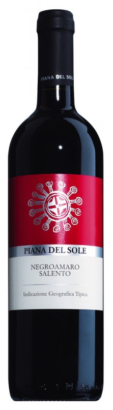 Negroamaro del Salento IGT, Rotwein, Piana del Sole - 0,75 l - Flasche Negroamaro del Salento IGT, Rotwein, Piana del Sole - 0,75 l - Flasche