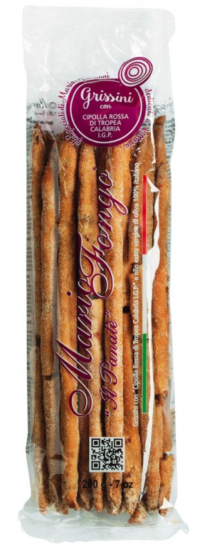 Grissini stirati alla cipolla rossa, hand-rolled breadsticks with red onions, Mario Fongo - 200 g - bag