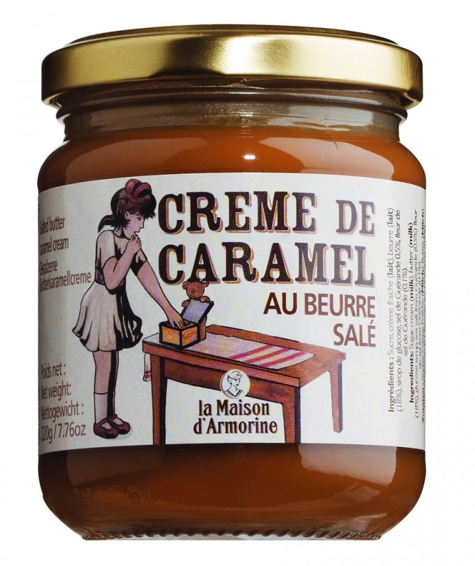 Creme karamel med saltet smør, fløde karamel au beurre salg, servez-vous, La Maison dund039; Armorine - 220 g - glas
