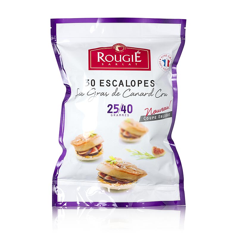 Duck foie gras, slices approx. 25-40g each, rougie - approx. 1,000 g, 30 pieces - bag Duck foie gras, slices approx. 25-40g each, rougie - approx. 1,000 g, 30 pieces - bag