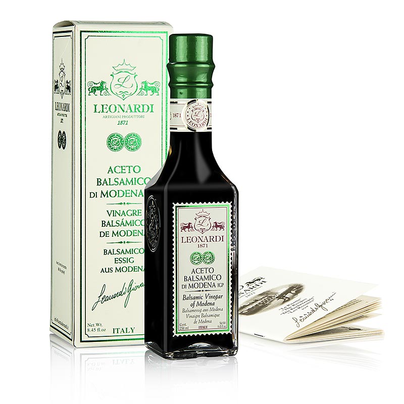 Leonardi - Aceto Balsamico di Modena IGP/BGA, Francobollo, 4 jaar L191 - 250 ml - fles Leonardi - Aceto Balsamico di Modena IGP/BGA, Francobollo, 4 jaar L191 - 250 ml - fles