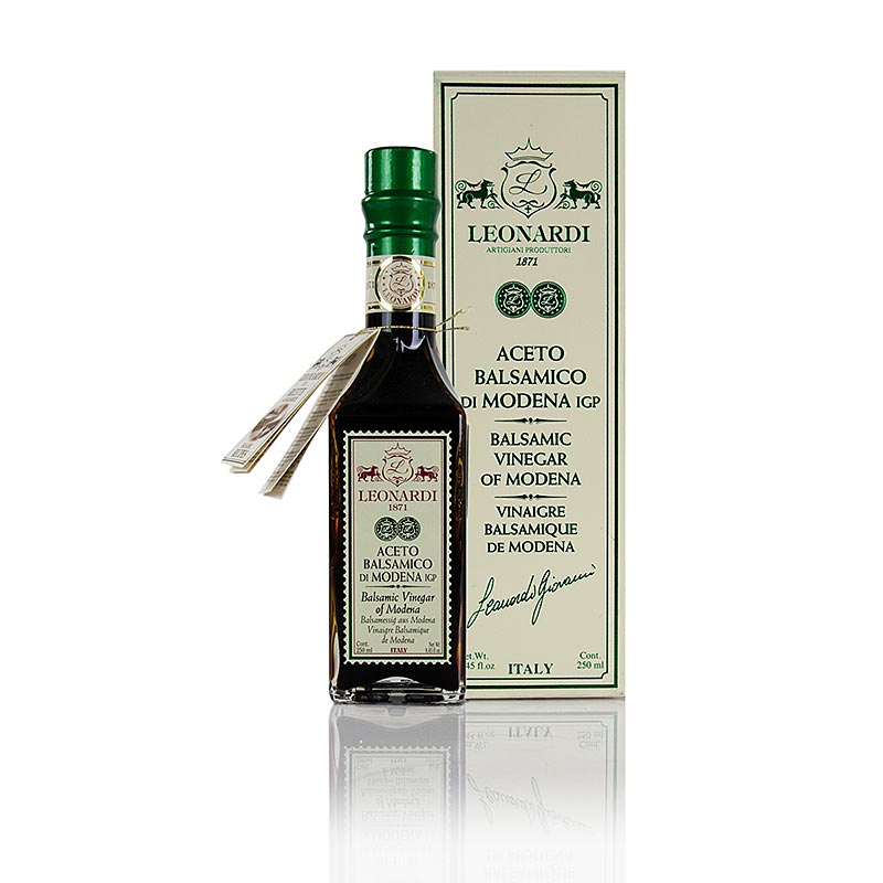 Leonardi - Aceto Balsamico di Modena IGP/BGA, Francobollo, 4 jaar L191 - 250 ml - fles Leonardi - Aceto Balsamico di Modena IGP/BGA, Francobollo, 4 jaar L191 - 250 ml - fles