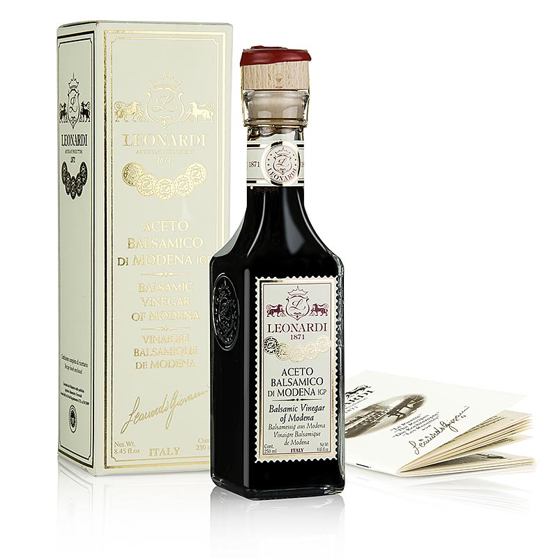 Leonardi - Aceto Balsamico di Modena IGP/BGA, Francobollo, 10 jaar L194 - 250 ml - fles Leonardi - Aceto Balsamico di Modena IGP/BGA, Francobollo, 10 jaar L194 - 250 ml - fles