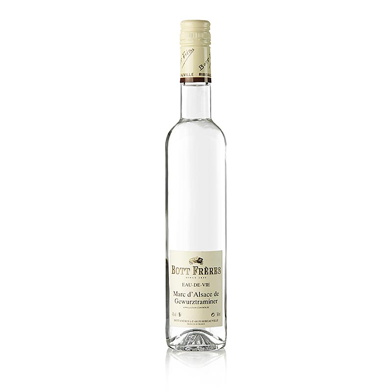 Eau de Vie de Marc de Gewürztraminer, Tresterbrand, 45% vol., Bott Frères - 500 ml - Flasche Eau de Vie de Marc de Gewürztraminer, Tresterbrand, 45% vol., Bott Frères - 500 ml - Flasche