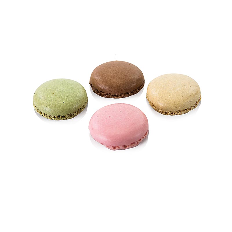 Macarons Mini, Mandel-Baiser Hälfte, schoko / grün / gelb / rosé, ca. ø 3,5cm - 500 g, 220 St - Karton Macarons Mini, Mandel-Baiser Hälfte, schoko / grün / gelb / rosé, ca. ø 3,5cm - 500 g, 220 St - Karton