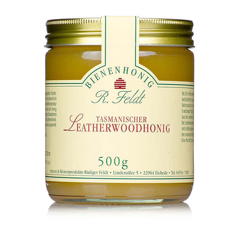 Leatherwood honey, Tasmania, brown, liquid - creamy, aromatic, exotic Beekeeping Feldt - 500g - Glass