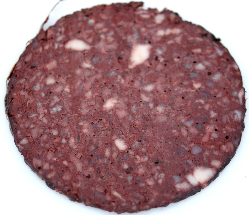 Blutwurst geschnitten, Landmetzgerei Heinrichs - pro 100 g - Vakuumverpackung Blutwurst geschnitten, Landmetzgerei Heinrichs - pro 100 g - Vakuumverpackung