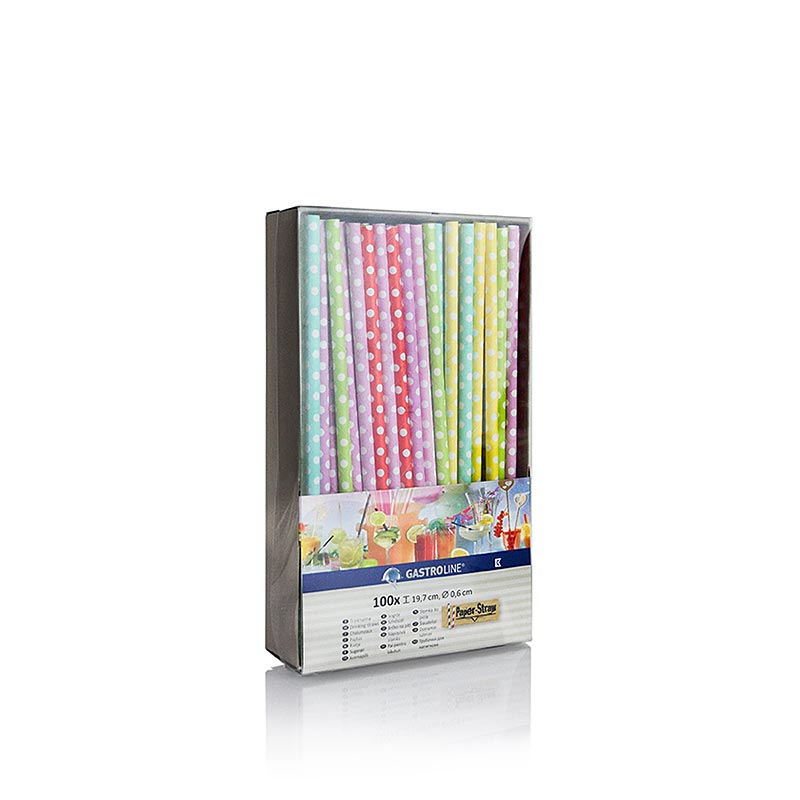 Disposable paper straws dots, 6 colors, 19.7 cm - 100 pcs - Blister