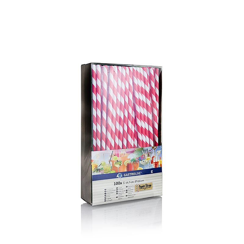 Disposable paper drinking straws stripes, red-white, 19.7 cm - 100 pcs - Blister