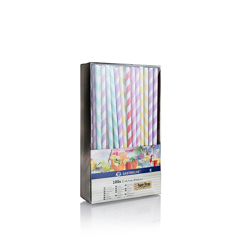 Disposable paper drinking straws stripes, 6 colors, 19.7 cm - 100 pcs - Blister