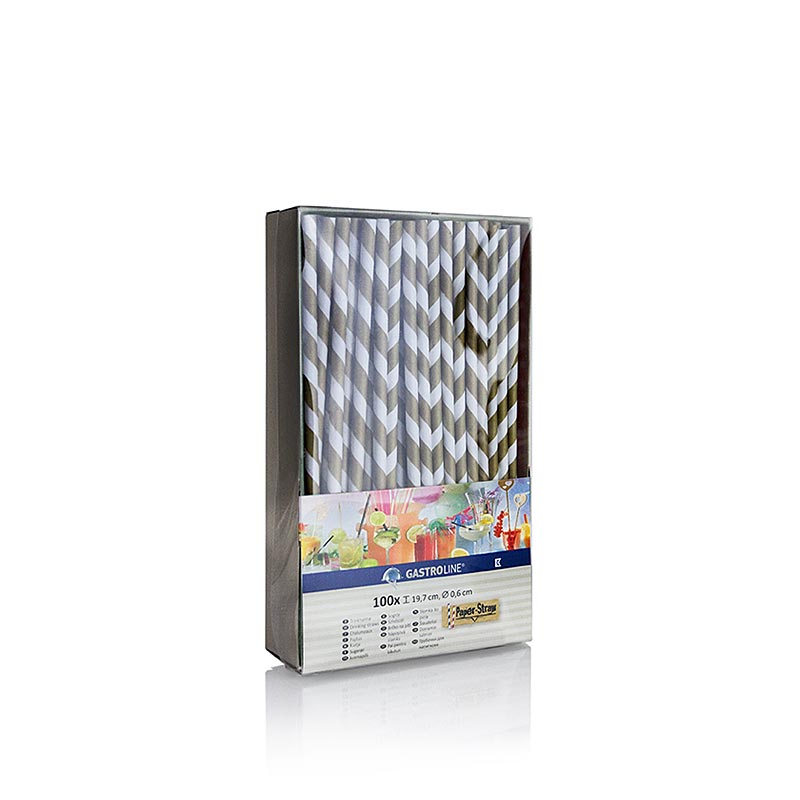 Disposable paper drinking straws stripes, gold-white, 19.7 cm - 100 pcs - Blister