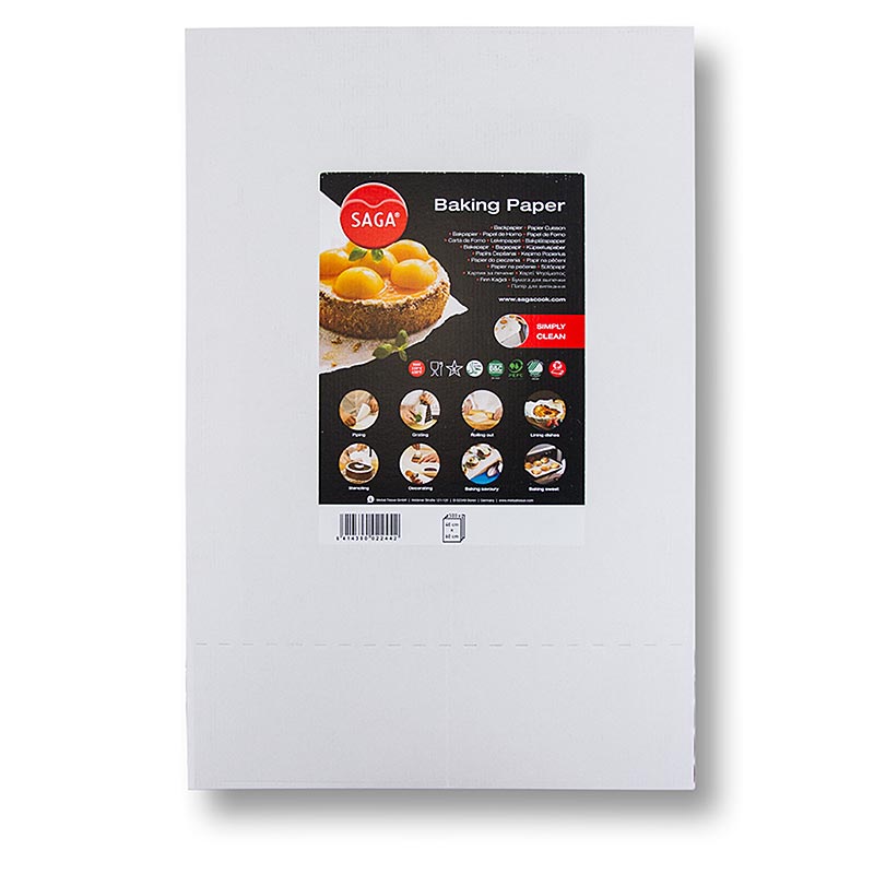 Saga Kochpergament (papier sulfurisé), coupé au format 40 x 60 cm, dans le distributeur - 500 feuilles - boîte Saga Kochpergament (papier sulfurisé), coupé au format 40 x 60 cm, dans le distributeur - 500 feuilles - boîte