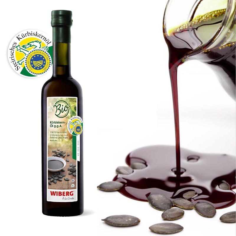 Wiberg Steirisches Kürbiskern Öl g.g.A., 100% sortenrein, BIO - 500 ml - Flasche Wiberg Steirisches Kürbiskern Öl g.g.A., 100% sortenrein, BIO - 500 ml - Flasche