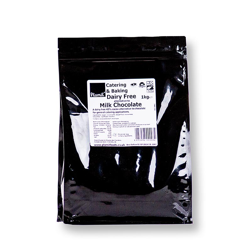 Dunkle Couverture, laktosefrei, Callets, 42% Kakao, Plamil - 1 kg - Packung Dunkle Couverture, laktosefrei, Callets, 42% Kakao, Plamil - 1 kg - Packung