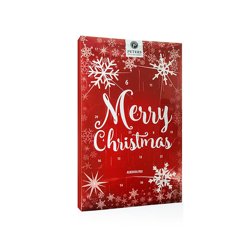 Adventskalender Merry Christmas, mit Minipralinen, rot, ohne Alkohol, Peters - 150 g - Packung Adventskalender Merry Christmas, mit Minipralinen, rot, ohne Alkohol, Peters - 150 g - Packung