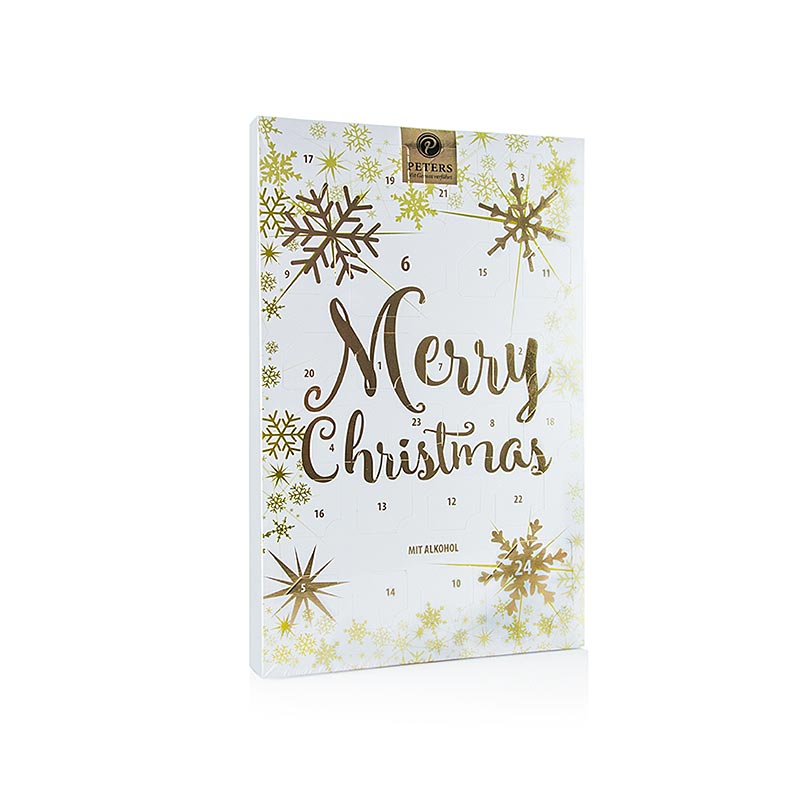 Adventskalender Merry Christmas, mit Minipralinen, weiß, mit Alkohol, Peters - 150 g - Packung Adventskalender Merry Christmas, mit Minipralinen, weiß, mit Alkohol, Peters - 150 g - Packung