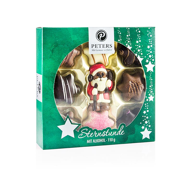 Weihnachts Pralinen Sternstunde, grün, mit Alkohol, 9 Stück, Peters - 110 g - Schachtel Weihnachts Pralinen Sternstunde, grün, mit Alkohol, 9 Stück, Peters - 110 g - Schachtel