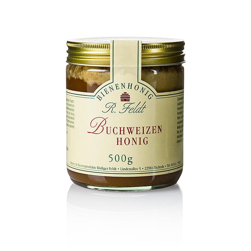 Buchweizen-Honig, Imkerei Feldt, Kanada, dunkel, cremig, sehr kräftig, caramellig - 500 g - Glas