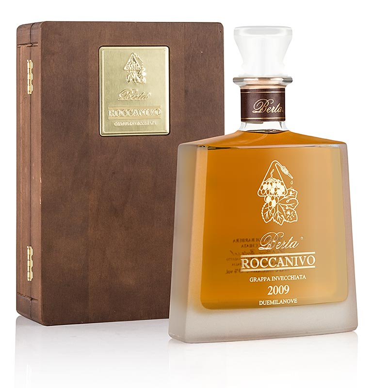 Roccanivo 2009 - Grappa Barbera Invecchiata, 43% vol., Berta, Holzkiste - 700 ml - Flasche Roccanivo 2009 - Grappa Barbera Invecchiata, 43% vol., Berta, Holzkiste - 700 ml - Flasche