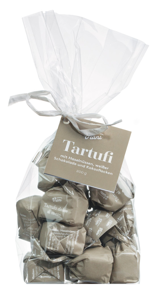 Tartufi dolci al cocco, sacchetto, Praline mit weißer Schokolade, Haselnüssen + Kokos, Viani - 200 g - Beutel