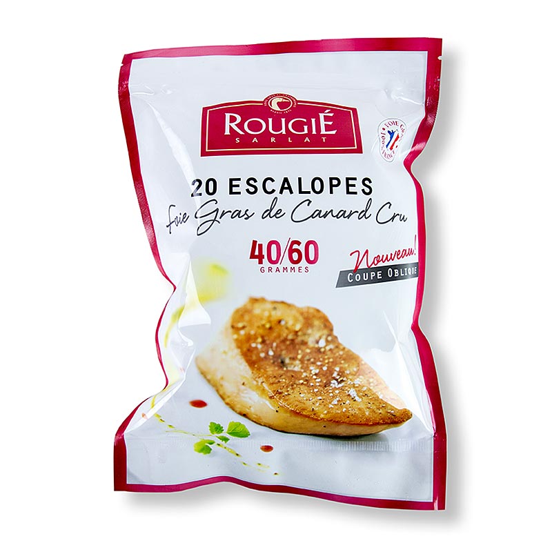 Duck foie gras, bevel cut slices, a 40-60g, rougie - 1,000 g, 20 pc - bag