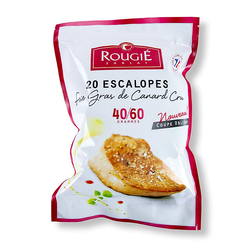 Eend foie gras, schuin gesneden plakjes, a 40-60g, rougie - 1.000 g, 20 st - zak