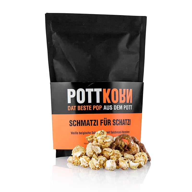 Pottkorn - Schmatzi für Schatzi, Popcorn mit weißer Schokolade, Brezel - 80 g - Beutel
