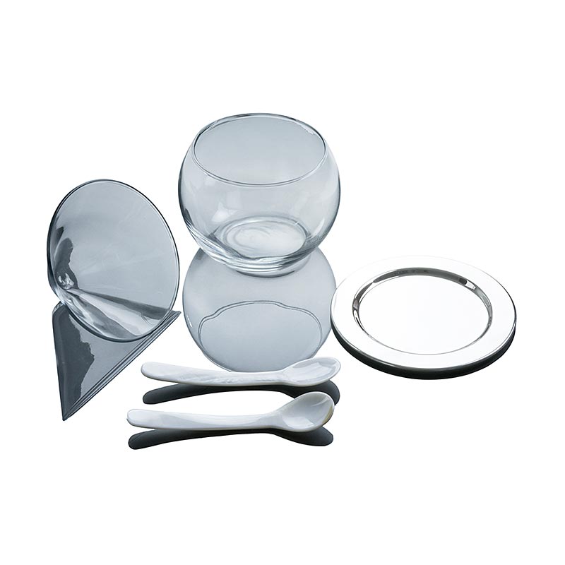 Desietra Kaviarglasschale (Bowle) mit Edelstahl Untersetzer und 2 Löffel - 5 tlg. - Karton Desietra Kaviarglasschale (Bowle) mit Edelstahl Untersetzer und 2 Löffel - 5 tlg. - Karton