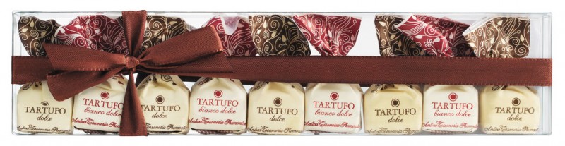 Tartufi dolci bianchi e neri, astuccio, chokolade-trøfler hvid + sort, 9-pak., Antica Torroneria Piemontese - 125 g - pakke