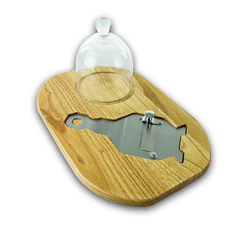 Trüffel Cloche, Glasdeckel auf Holzbrett, inkl. Trüffelhobel, TARTUFLAGNHE - 3 tlg. - Karton Trüffel Cloche, Glasdeckel auf Holzbrett, inkl. Trüffelhobel, TARTUFLAGNHE - 3 tlg. - Karton