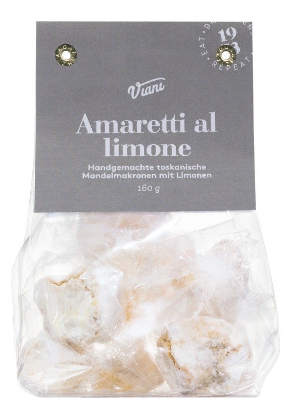 AMARETTI - Mandelmakronen mit Zitrone, Klassische Mandelmakronen mit Zitrone, Viani - 160 g - Beutel