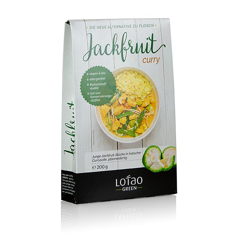 Jackfruit Fruchtfleisch, mit Curry, gewürfelt, vegan, Lotao, BIO - 200 g - Schachtel