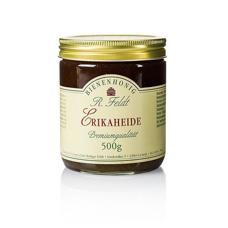 Miel de bruyere Erika, Espagne ou France, fonce, tres aromatique, floral Apiculture Feldt - 500g - Verre