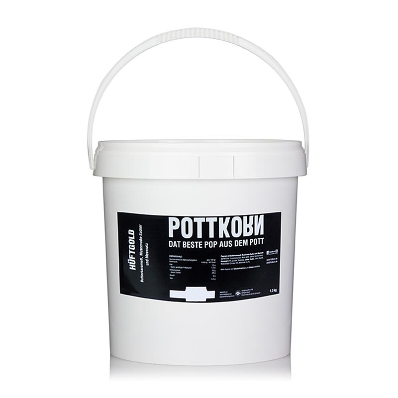 Pottkorn - Hüftgold, Popcorn with Butterkaramell, Muscovado, sea salt - 1 kg - Pe-bucket