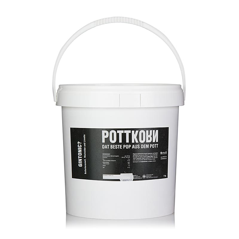 Pottkorn - GinTonic, Popcorn mit Butterkaramell, Wacholder & Limette - 1 kg - Pe-eimer