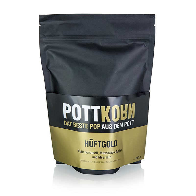 Pottkorn - Hüftgold, Popcorn med Butterkaramell, Muscovado, Havsalt - 150 g - taske