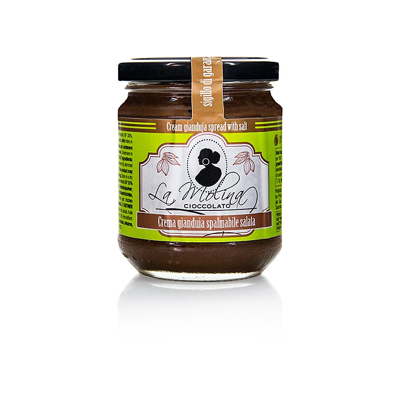 Gianduja nougatroom, melk, met zout, La Molina - 220 g - glas